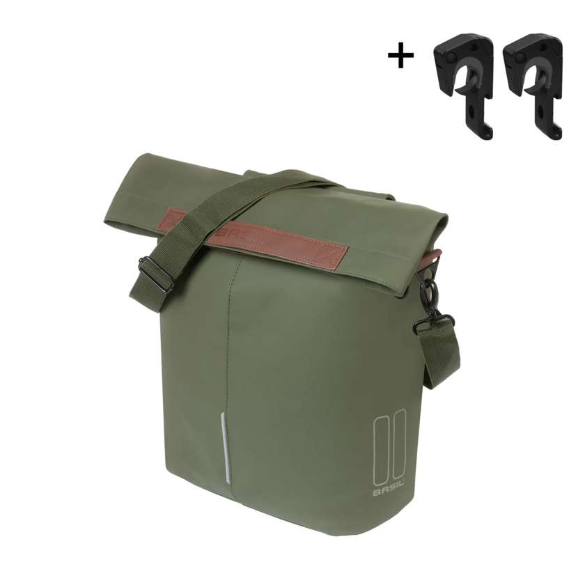 Pojedyncza sakwa rowerowa Basil City 14-16L MIK Hooks Moss Green