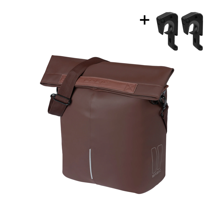 Pojedyncza sakwa rowerowa Basil City 14-16L MIK Hooks Roasted Brown