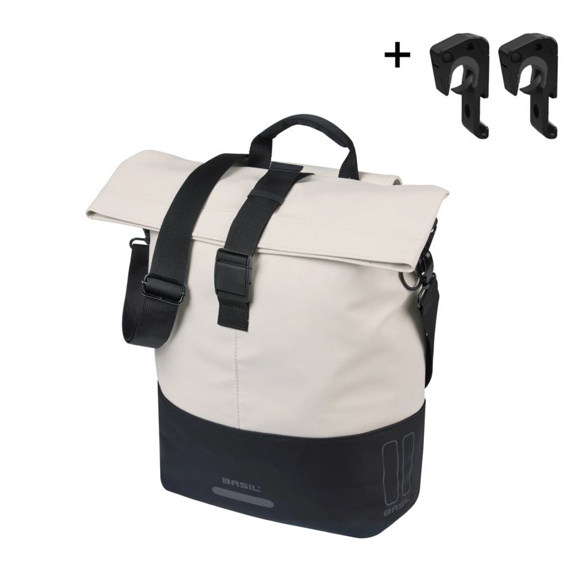 Pojedyncza sakwa rowerowa Basil Cove 14-16L MIK Hooks Off-white/black