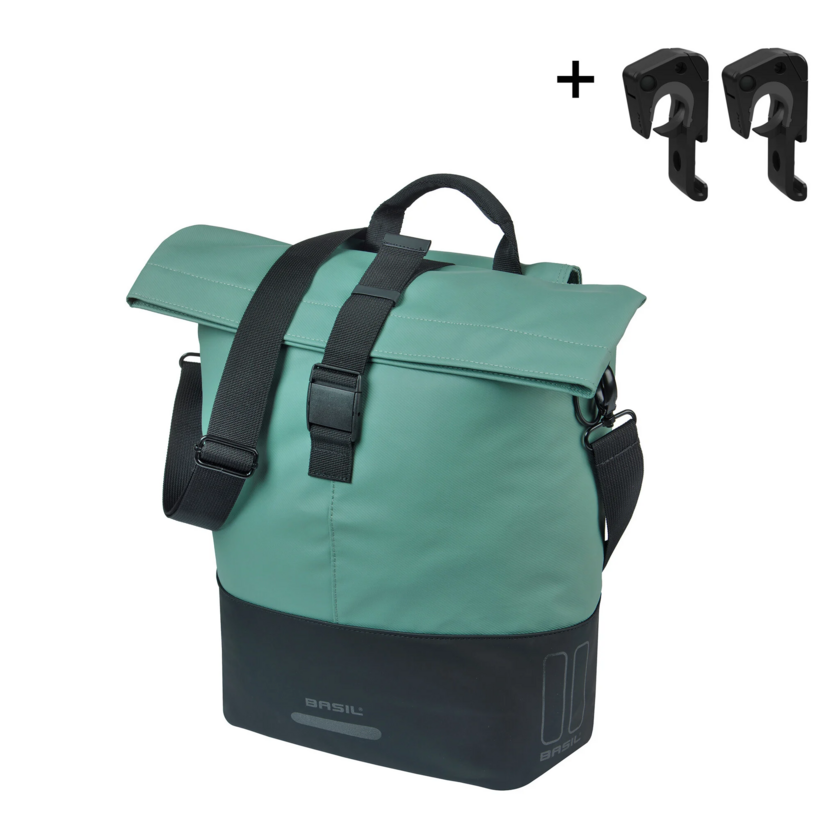 Pojedyncza sakwa rowerowa Basil Cove 14-16L MIK Hooks Silvergreen/black