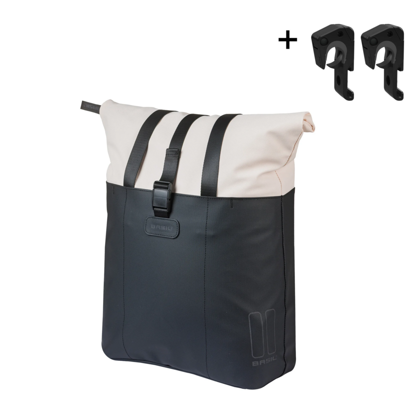 Pojedyncza sakwa rowerowa Basil Vive 15-20L MIK Hooks Off-white/black