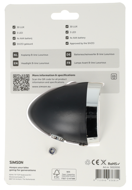 Przednia lampka rowerowa SIMSON Classic Luxurious 30 LUX