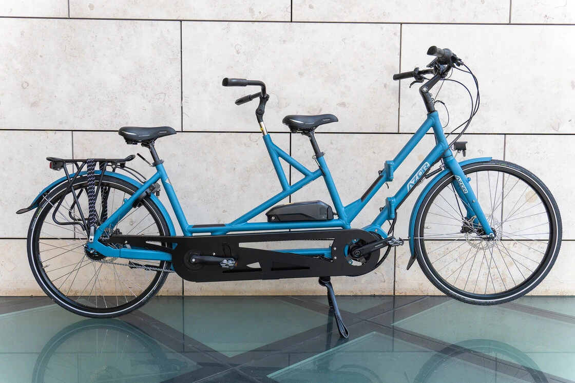 Rower elektryczny tandem składany AZOR Special 28" wolnobieg Benzynowy Niebieski Mat