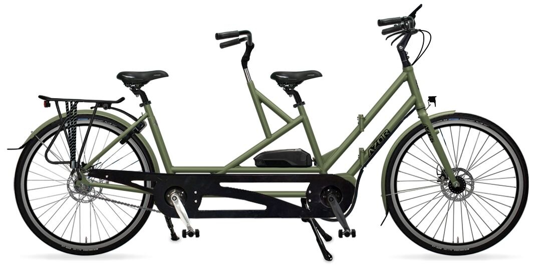 Rower elektryczny tandem składany AZOR Special 28" wolnobieg Zieleń Wojskowa Mat