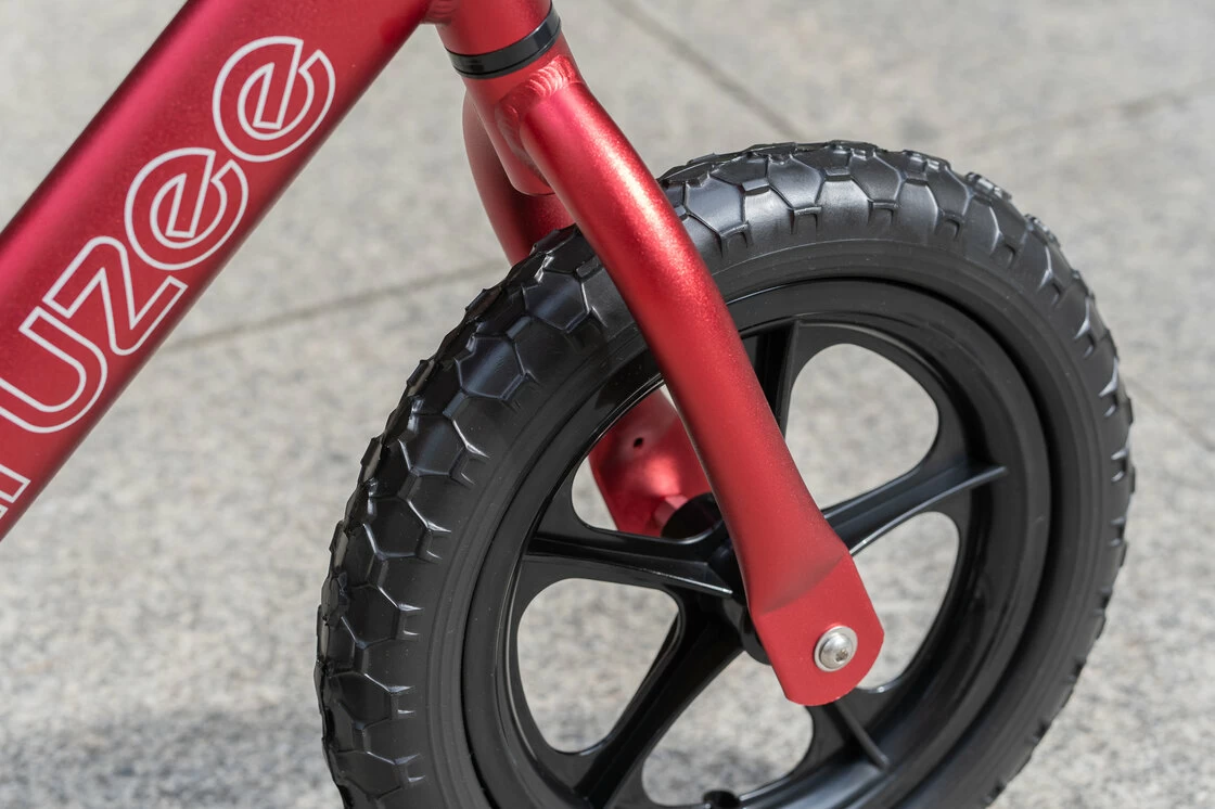 Rowerek biegowy CRUZEE 12" Czarne Koła lekki Czerwony/Gładkie siodełko