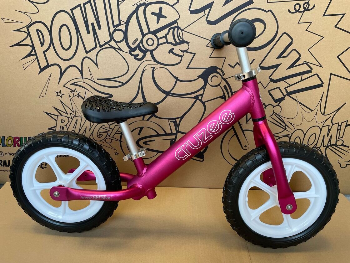 Rowerek biegowy CRUZEE 12" Różowy - nowe czarne siodełko