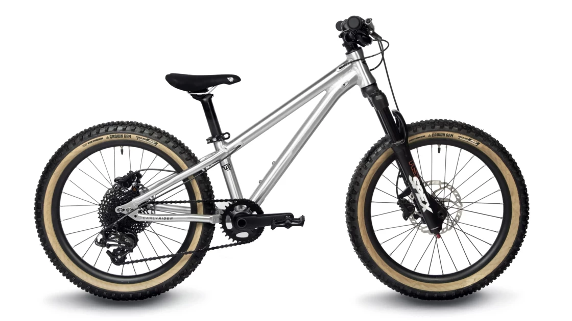 Trailowy rowerek dla dzieci Early Rider Hellion 20 srebrny