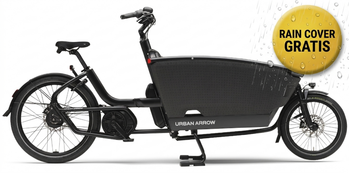 Transportowy rower elektryczny na pasku Urban Arrow FamilyNext PRO Suspension Czarny RainCover