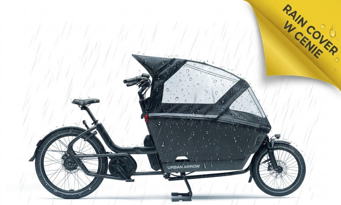 Transportowy rower elektryczny na pasku Urban Arrow FamilyNext PRO Suspension Czarny RainCover