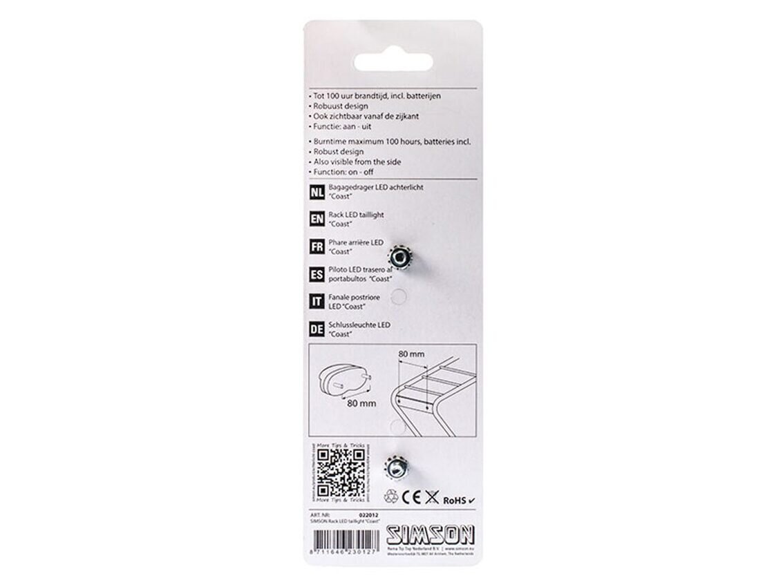Tylna lampka rowerowa SIMSON Coast 80 mm