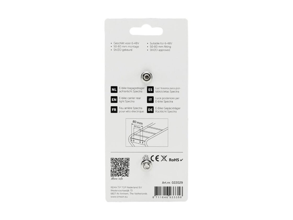 Tylna lampka rowerowa SIMSON Spectra e-bike 6-48V 50/80 mm