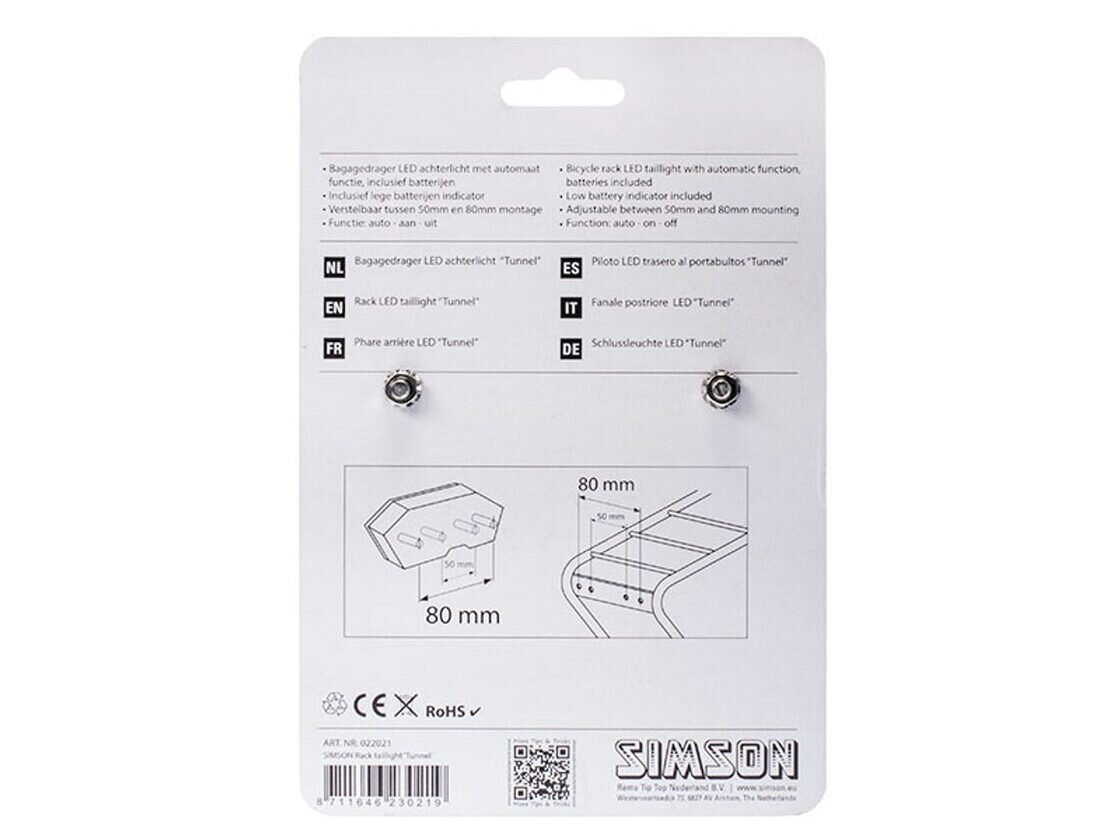 Tylna lampka rowerowa SIMSON Tunnel Auto 50/80 mm