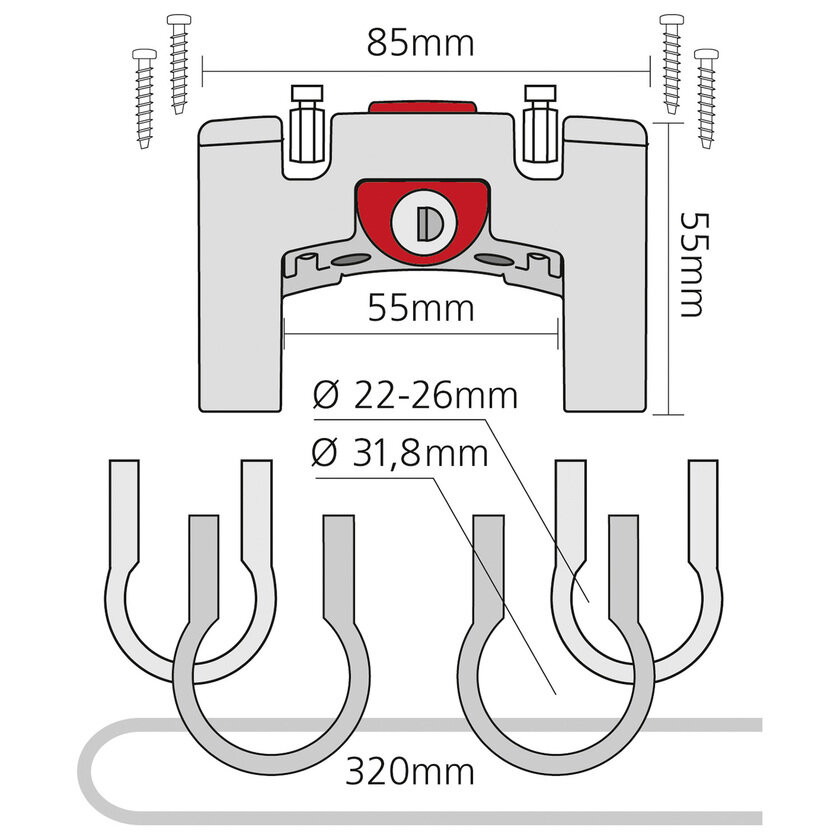 Uchwyt na kosz KLICKfix na kierownicę 22-26 i 31,8 mm z zamkiem
