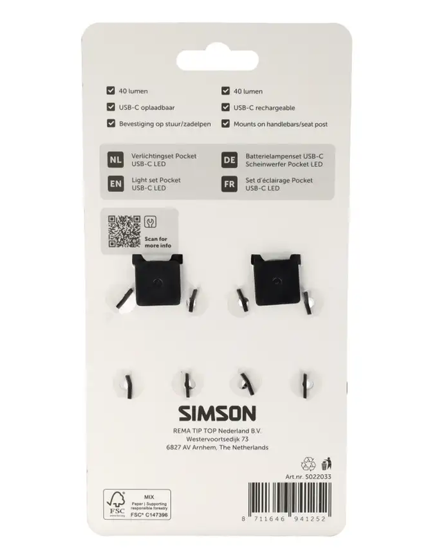 Zestaw lampek rowerowych Simson Aurora Pocket USB-C 40 lm